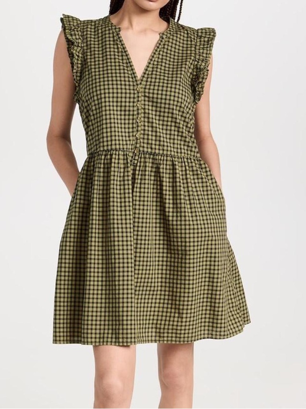 Nation LTD 100% Pima Cotton Green Tegan Ruffled Mini Dress Size Small